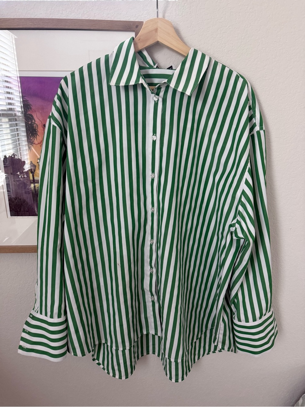 Classic Green & White Stripe Button-Up Shirt